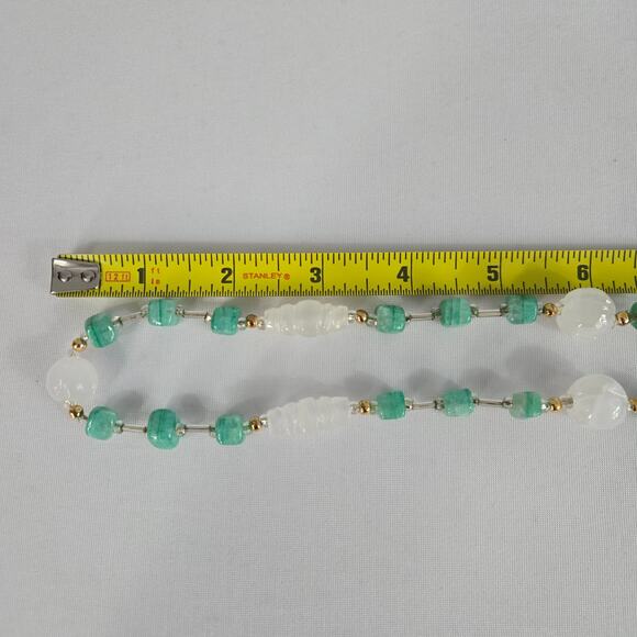 Glass Beaded Necklace with Square Sea Green Beads & White Glass Cut Beads - Picture 10 of 11